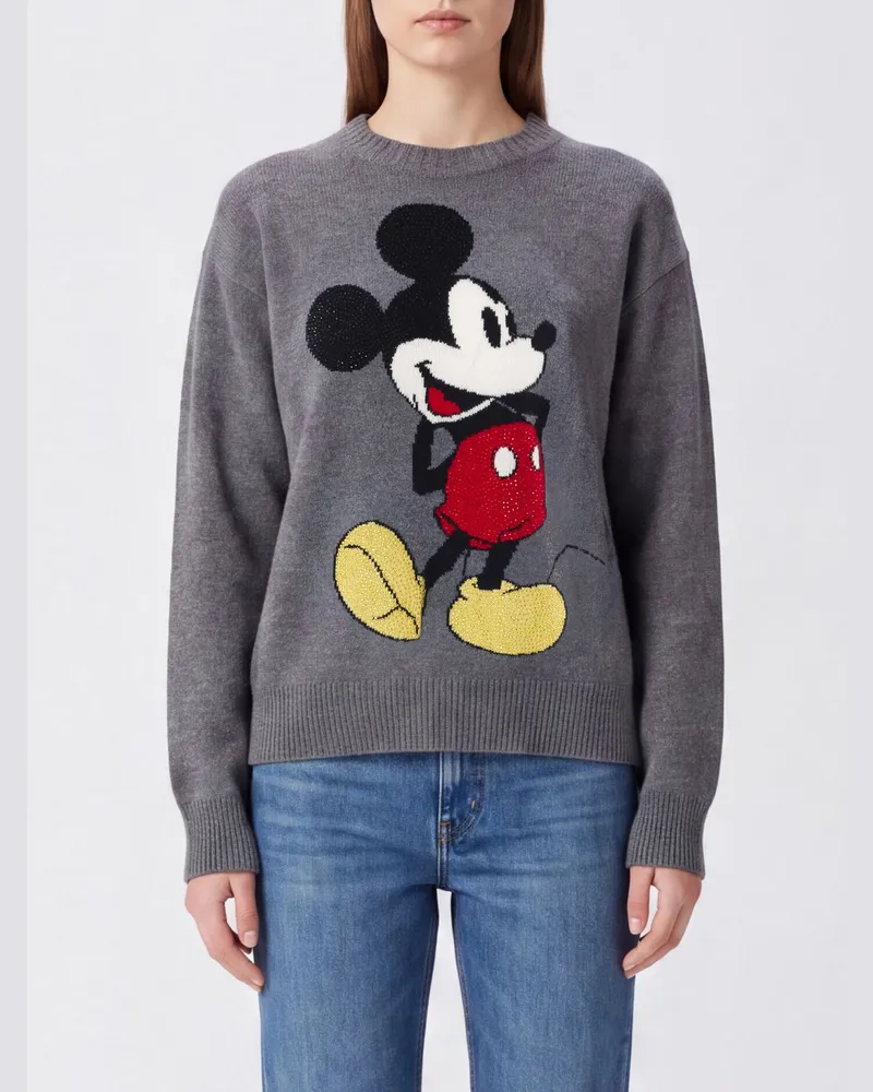 Liu Jo Money Mouse Wollpullover mit Disney-Print und Strass-Logo Grau