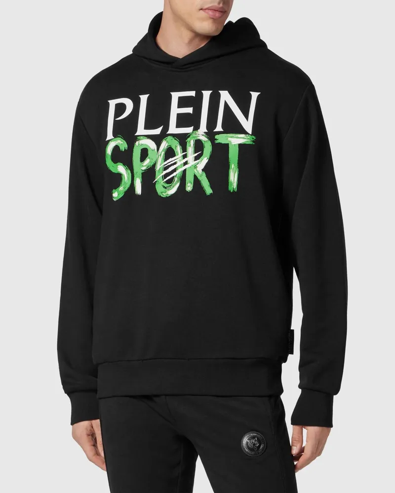 Philipp Plein Baumwoll-Hoodie mit Kontrastlogo und Leistentaschen Schwarz