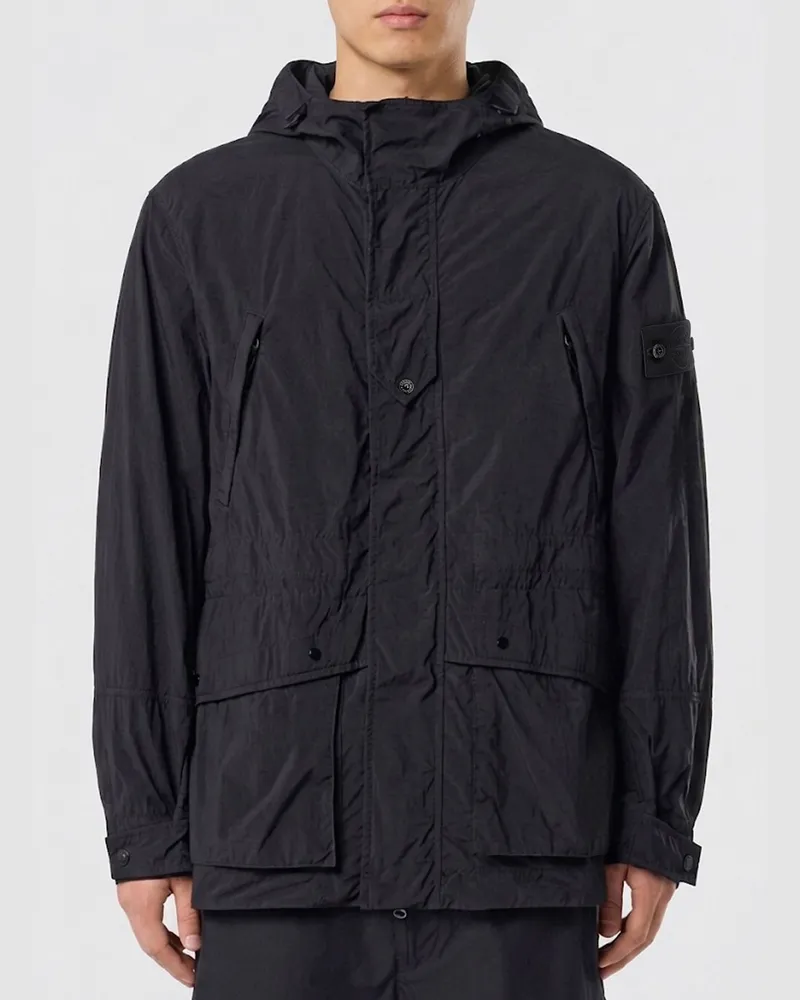Stone Island Ghost Capsule Nylon-Parka mit Kapuze und monochromem Logo Schwarz