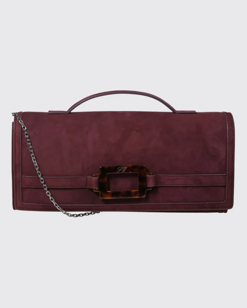 Roger Vivier Belle Vivier Wildleder-Clutch mit ikonischer Schnalle und Kette Rot