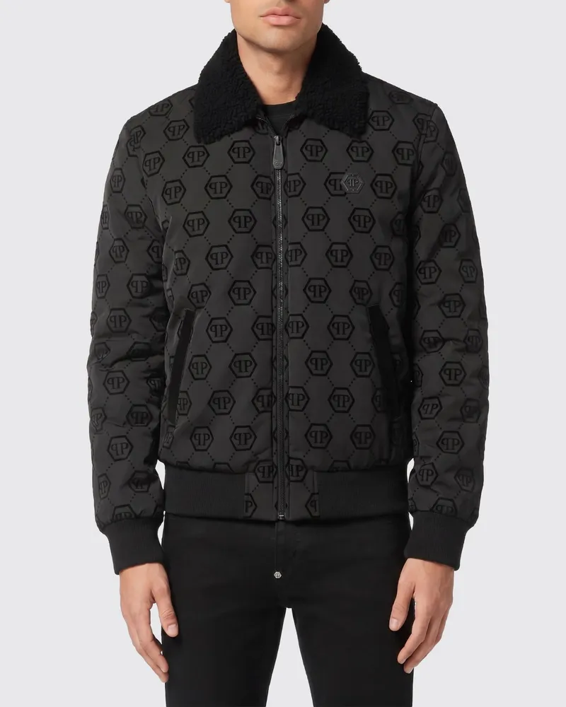 Philipp Plein Aviator Woll-Bomberjacke PP Schwarz
