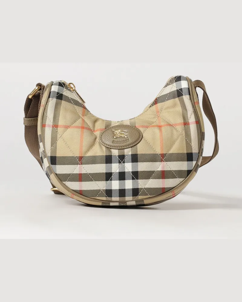 Burberry Horseshoe Umhängetasche aus gestepptem Twill mit Vintage-Check-Muster Beige