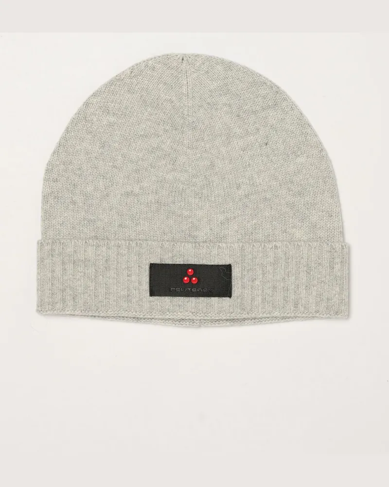 Peuterey Beanie-Mütze aus Woll-Kaschmir-Mischung mit Umschlag und Logo-Patch Grau