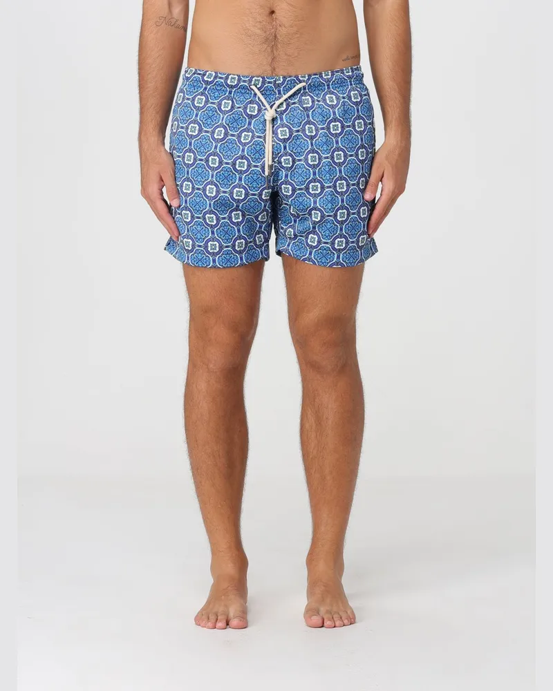 PENINSULA Kurze Badeshorts mit ethnischem Muster und Kordelzug Cobalt