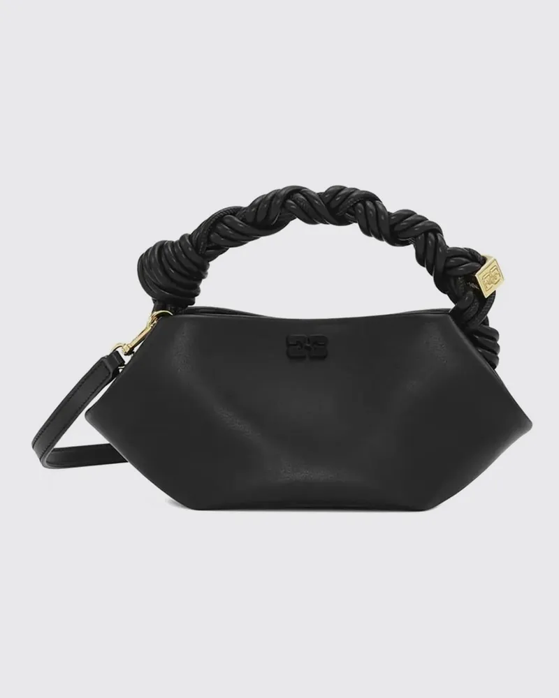 Ganni Mini-Handtasche aus recyceltem Leder mit Butterfly-Logo und geflochtenem Griff Grau
