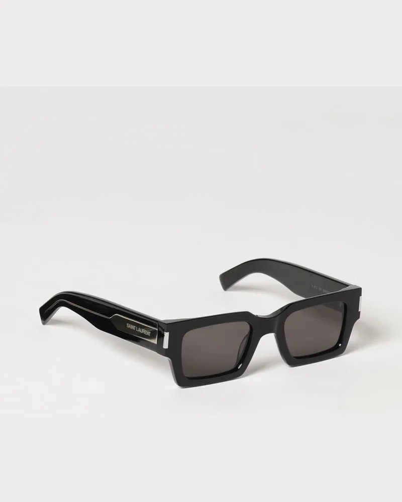 Saint Laurent Rechteckige Acetat-Sonnenbrille mit Logo-Schriftzug Schwarz