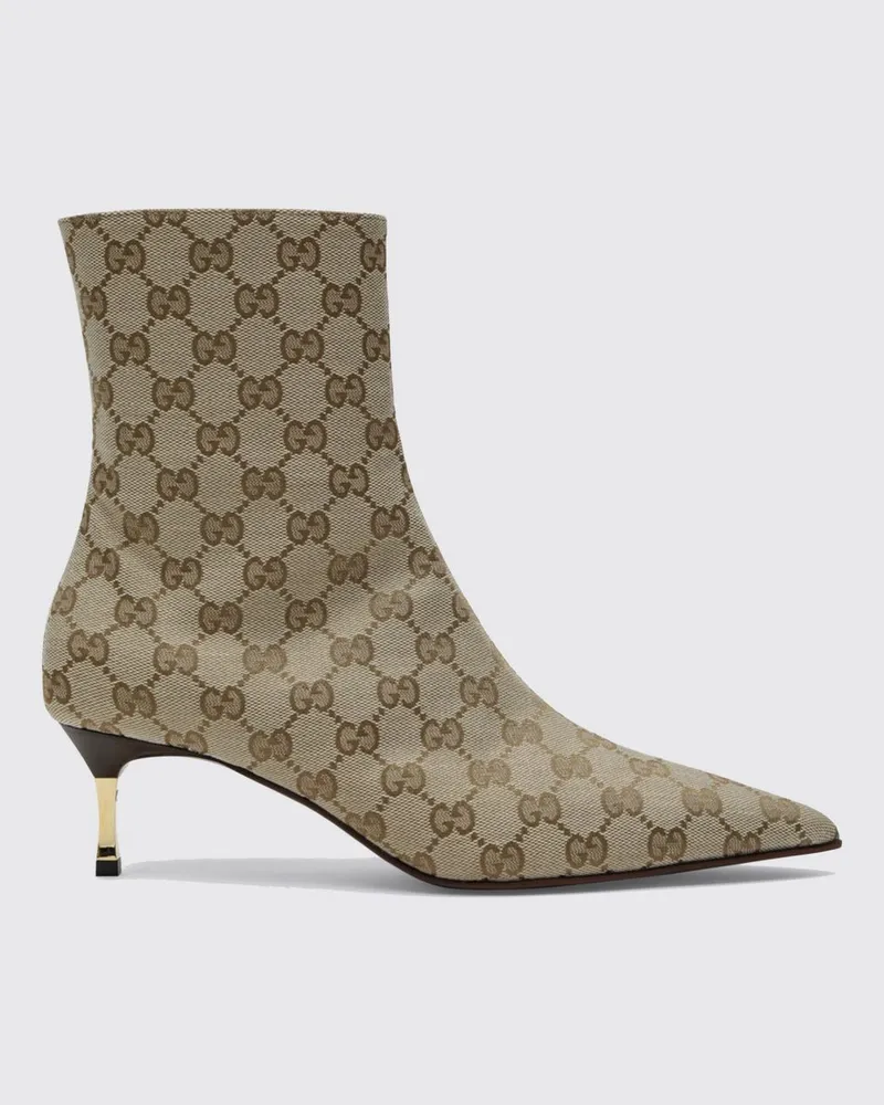 Gucci Bombshell Stiefeletten aus GG-Jacquard-Canvas mit mittlerem Stilettoabsatz Beige