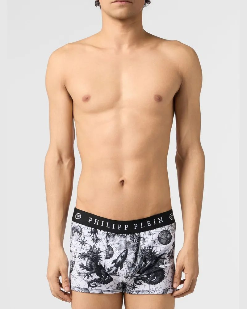 Philipp Plein Zweier-Set Stretch-Baumwoll-Boxershorts von mit Logo-Bund und Grafikdruck Weiß