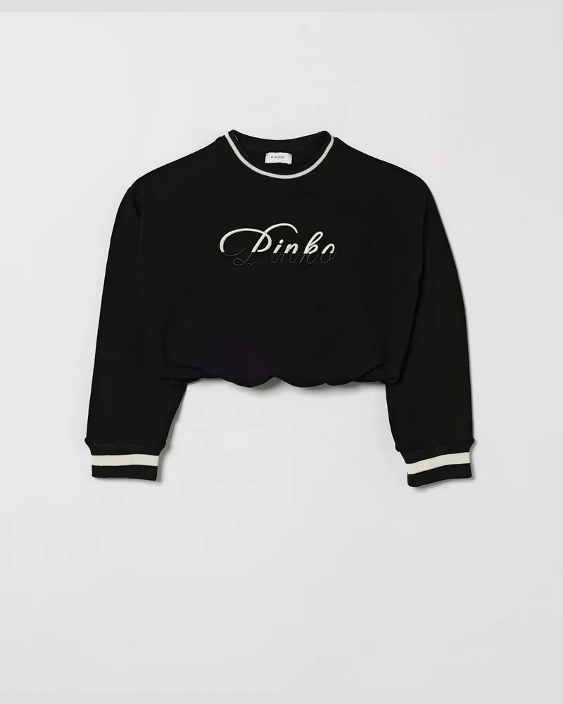Pinko Cropped-Sweatshirt aus Jersey für Mädchen mit kontrastierendem Logo-Print Schwarz