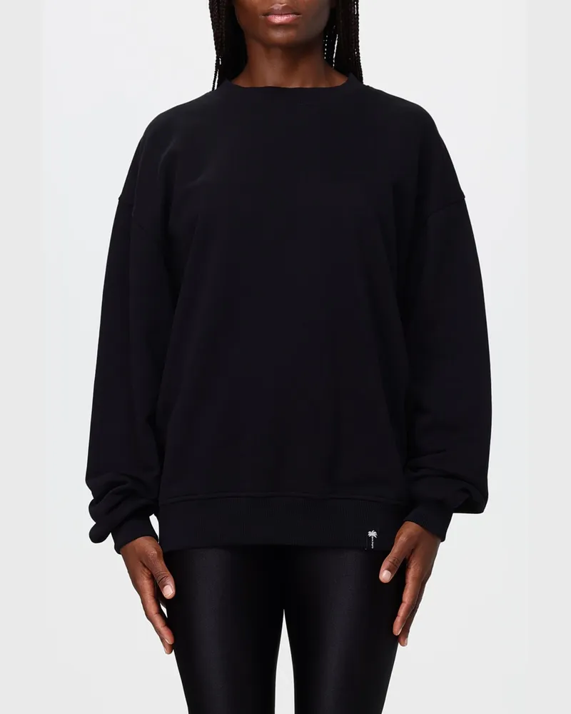 Palm Angels Rundhals-Sweatshirt aus schwarzer Baumwolle mit Kontrastlogo Schwarz