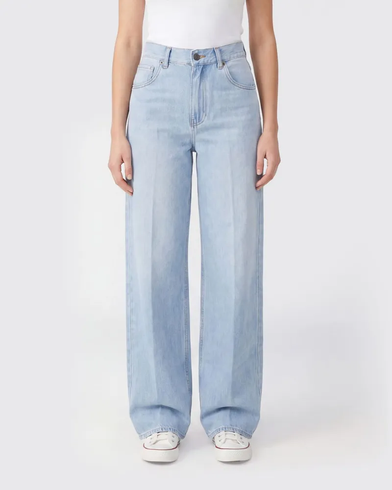 Mauro Grifoni Wide Leg Jeans 'Kaia' aus Baumwolldenim mit mittlerer Taille Hellblau