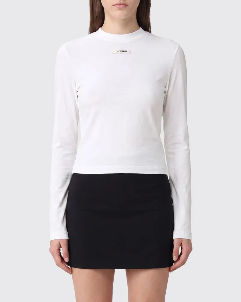 Jacquemus Slim Fit Langarm-T-Shirt von aus Stretch-Baumwolle mit Kontrast-Logo Weiß