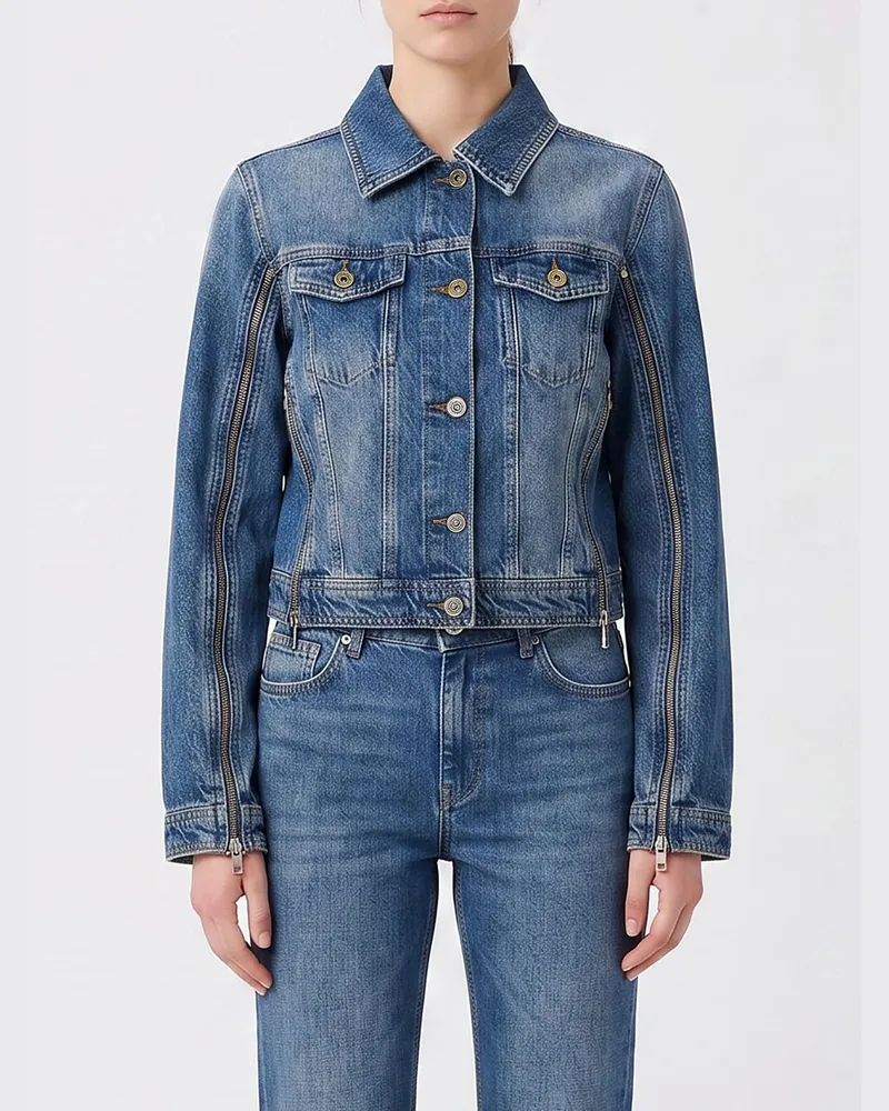 Liu Jo Jeansjacke aus Baumwolle von mit Reißverschlussbündchen und Metallknöpfen Blau