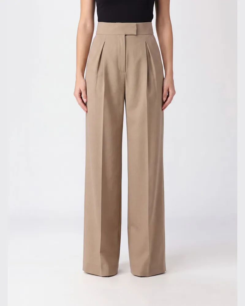 Valentino Garavani Weitbein-Hose aus Merinowolle mit hoher Taille und Bundfalten Beige