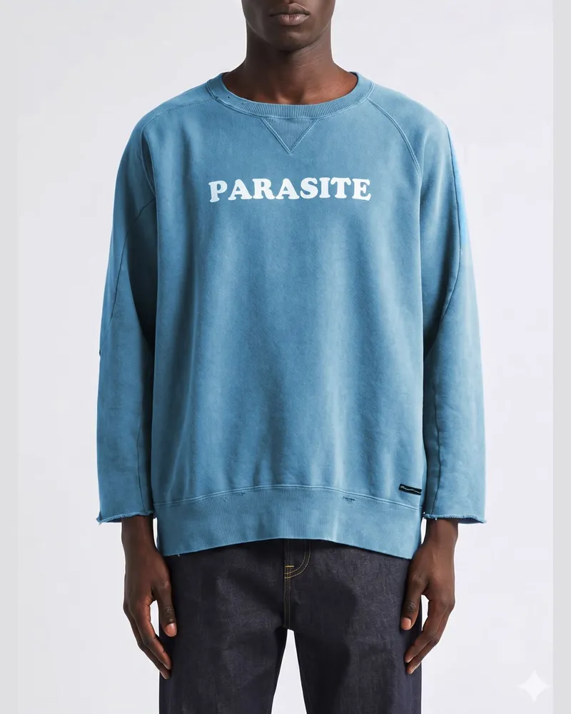 Undercover Relaxed-Fit Baumwoll-Sweatshirt mit Slogan-Print und Rundhalsausschnitt Blau