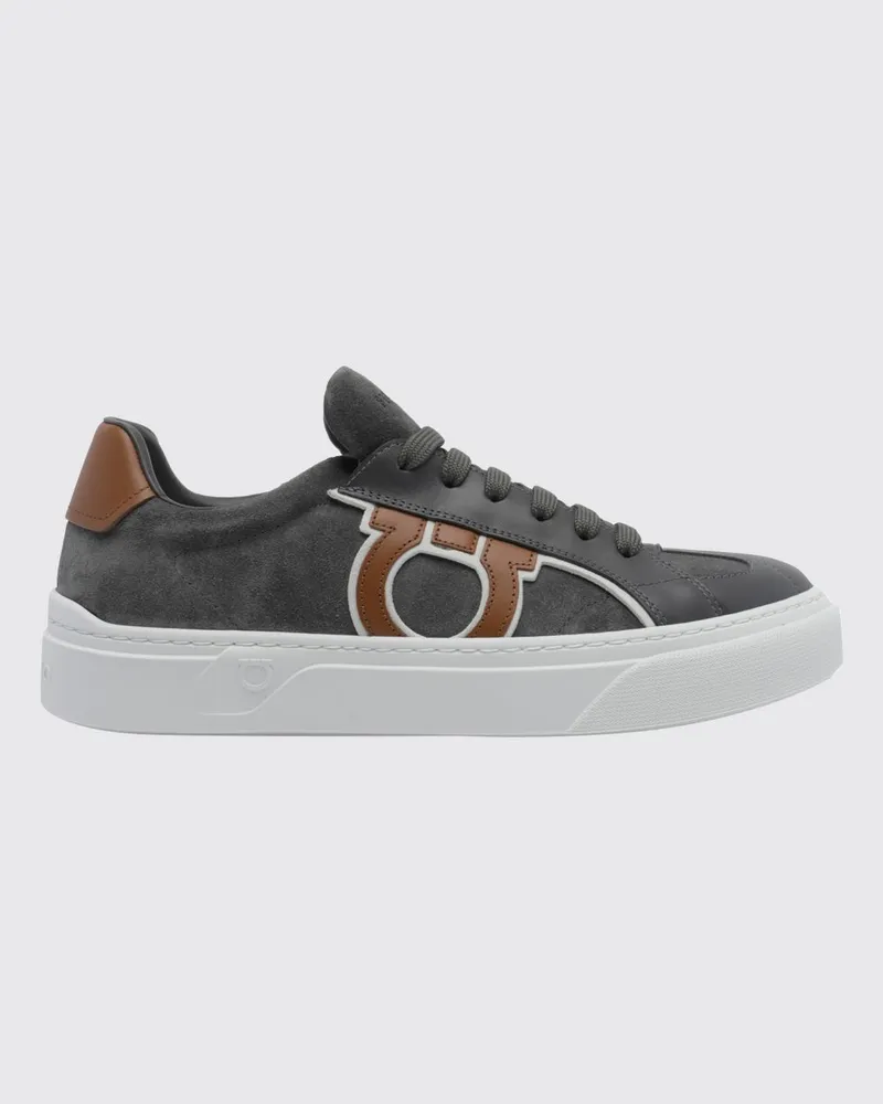 Ferragamo Gancini Low-Top-Sneaker aus Veloursleder und Kalbsleder mit Gummisohle Grau