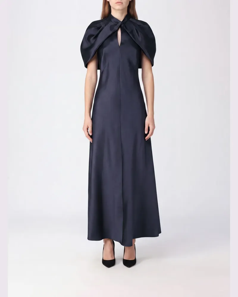 Alberta Ferretti Satin-Midikleid mit Puffärmeln für den Abend Blau