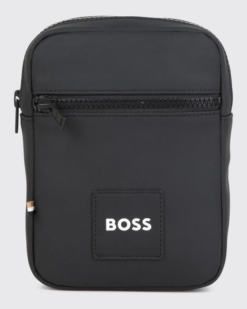 HUGO BOSS Umhängetasche aus technischem Gewebe für Jungen mit Kontrastlogo Schwarz