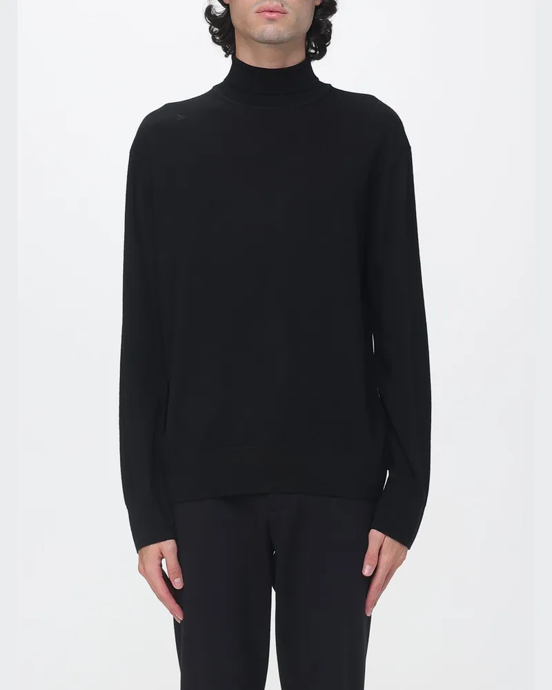 Laneus Rollkragenpullover aus reiner Schurwolle mit Rippbündchen Schwarz