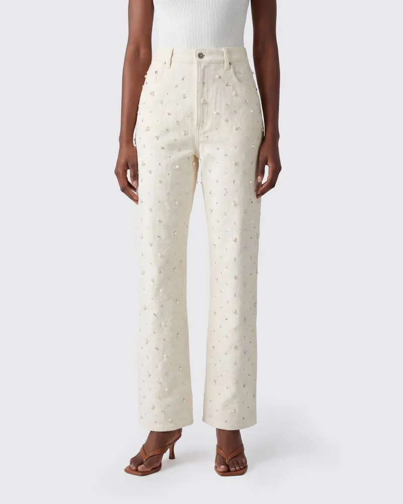 Golden Goose Hoch taillierte Straight Leg Jeans mit Perlen- und Strass-Stickerei Weiß