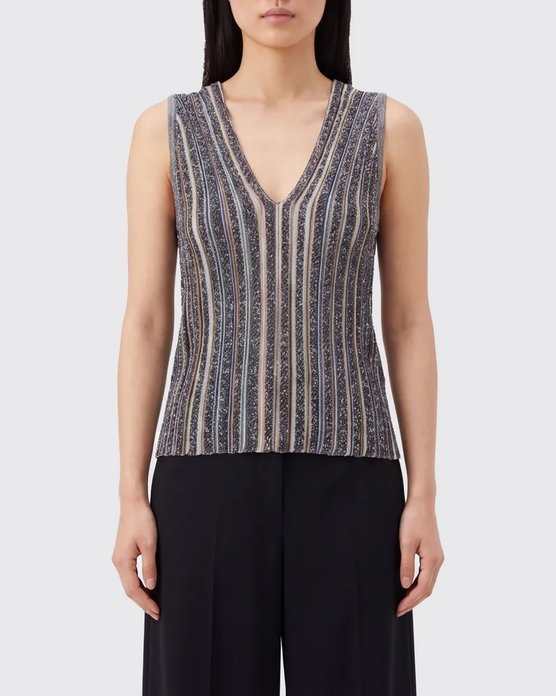 Missoni Mehrfarbig gestreiftes Stricktop mit V-Ausschnitt und schulterfreiem Design Bunt