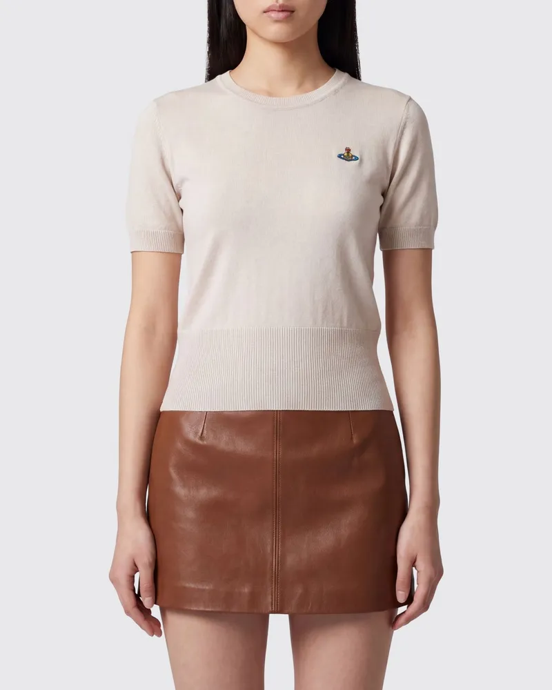 Vivienne Westwood Kurzärmeliger Slim-Fit Wollpullover mit Orb-Logo Beige