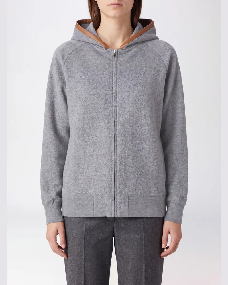 Semicouture Locker geschnittener Wollstrick-Hoodie mit Reißverschluss und überschnittenen Schultern Grau