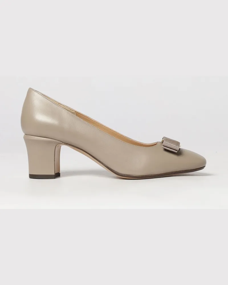 Ferragamo Vara Pumps aus Kalbsleder von mit Schleife und Blockabsatz Braun