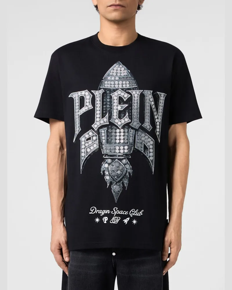 Philipp Plein Baumwoll-T-Shirt von mit besticktem Grafik-Logo und Strass Schwarz