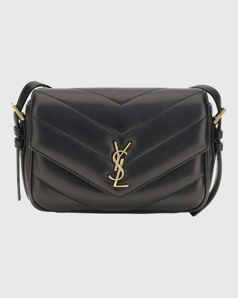 Saint Laurent LouLou Mini-Tasche aus Matelassé-Lammleder mit Klappe Schwarz