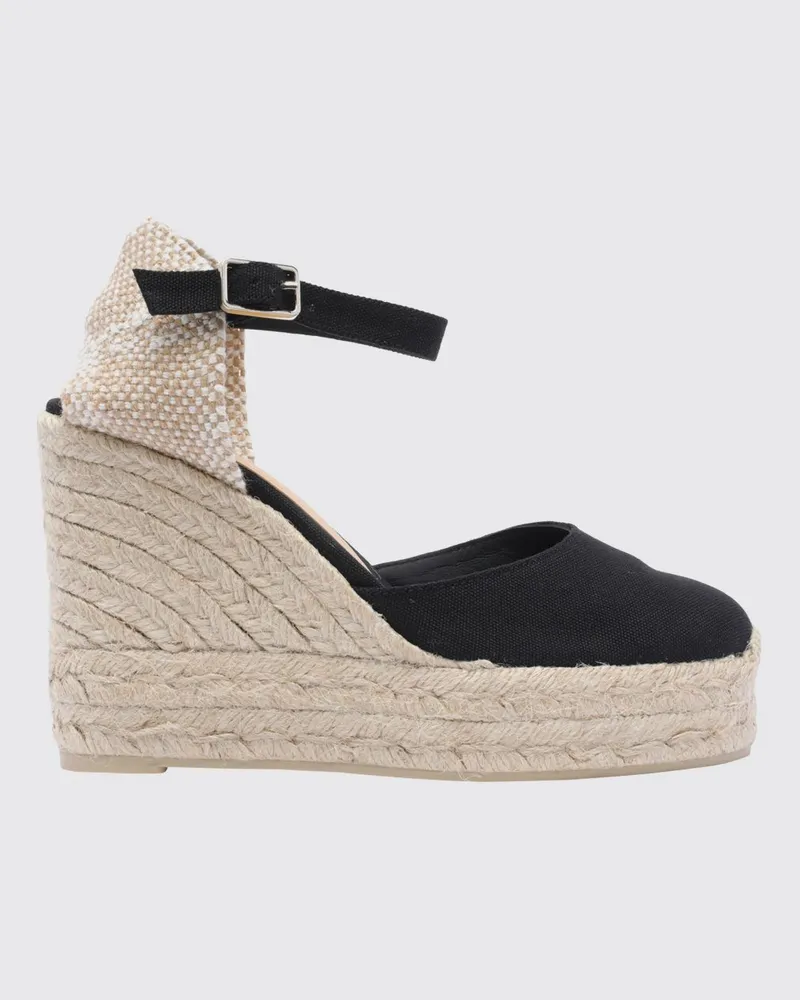 Castañer Carina Hochkeil-Canvas-Plattform-Espadrilles mit Knöchelband Schwarz