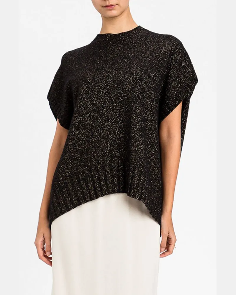 Twin-Set Kurzärmliger -Pullover aus Woll-Kaschmir-Mischung mit Lurex Schwarz