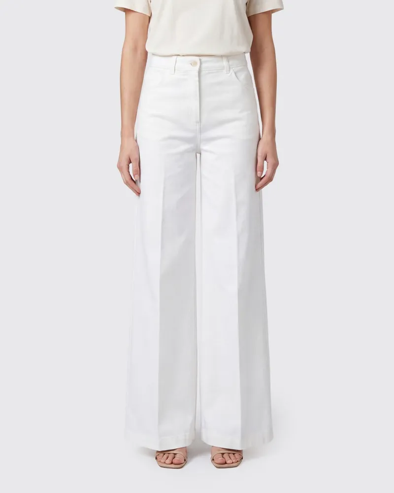 ASPESI Hoch taillierte Cordhose mit weitem Bein von aus Baumwolle Weiß
