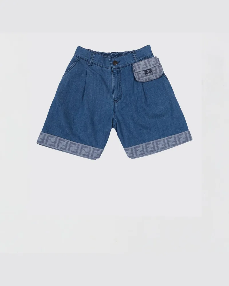 Fendi Denim-Bermudashorts für Jungen mit FF-Monogramm und Pouch Blau
