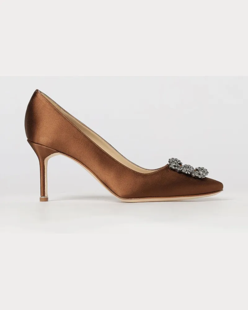 Manolo Blahnik Hangisi Satin-Pumps mit Schmuckschnalle und mittlerem Absatz Bronze