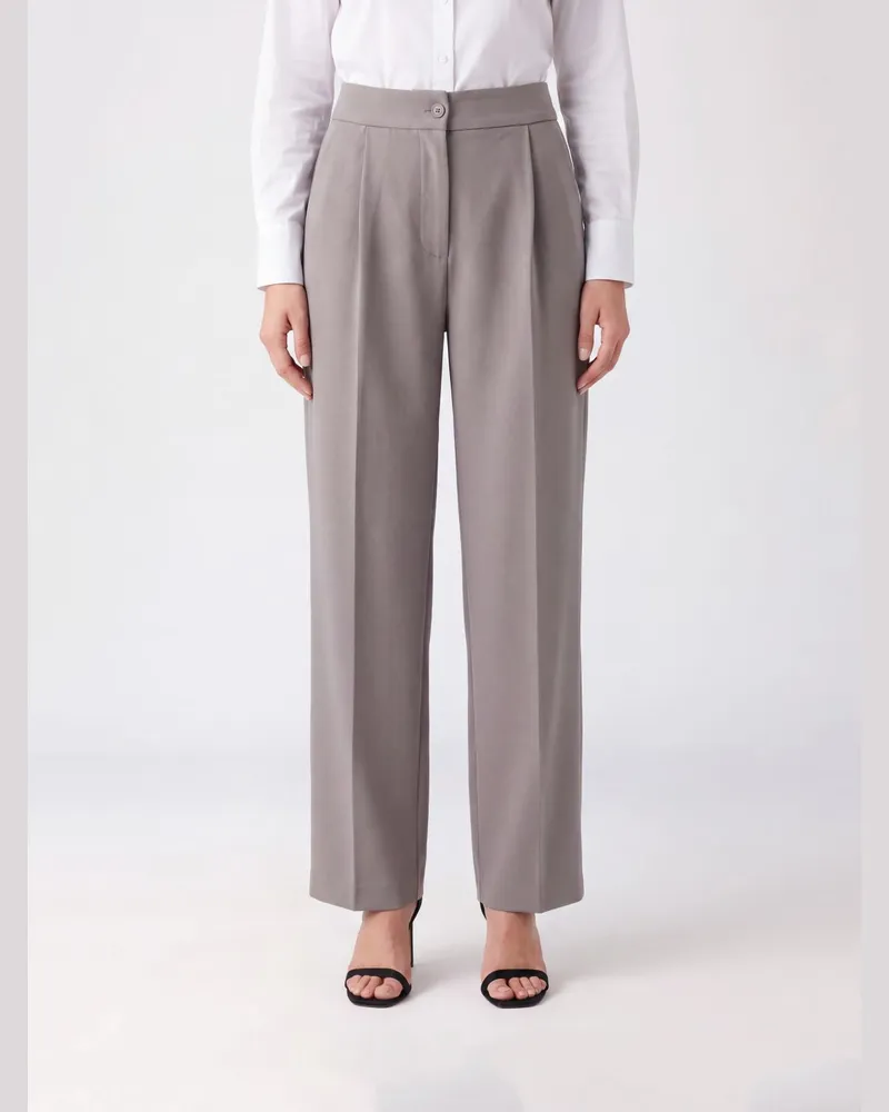 FRANKIE Shop Hoch taillierte Wide-Leg-Hose Doyer aus Crêpe mit Bundfalten Grün