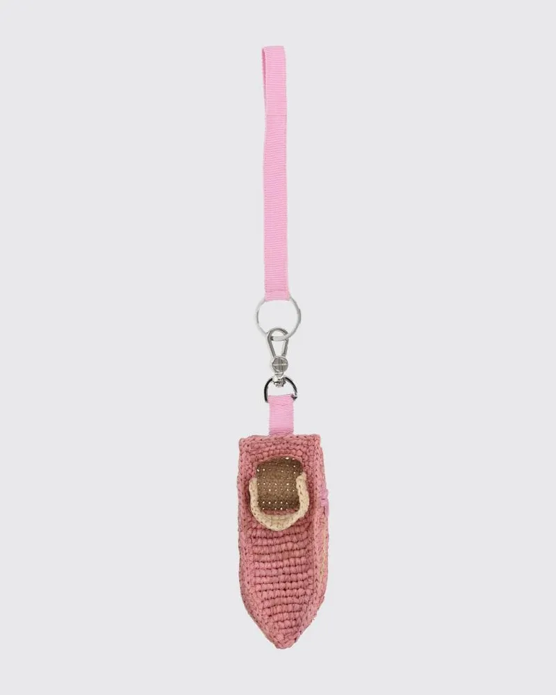 Patou Zweifarbiger Schlüsselanhänger aus gehäkeltem Bast mit gesticktem Logo Pink