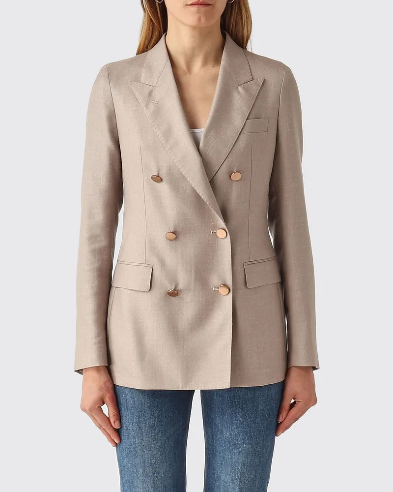 Tagliatore Zweireihiger Blazer aus Wolle Seide und Leinen Taubengrau