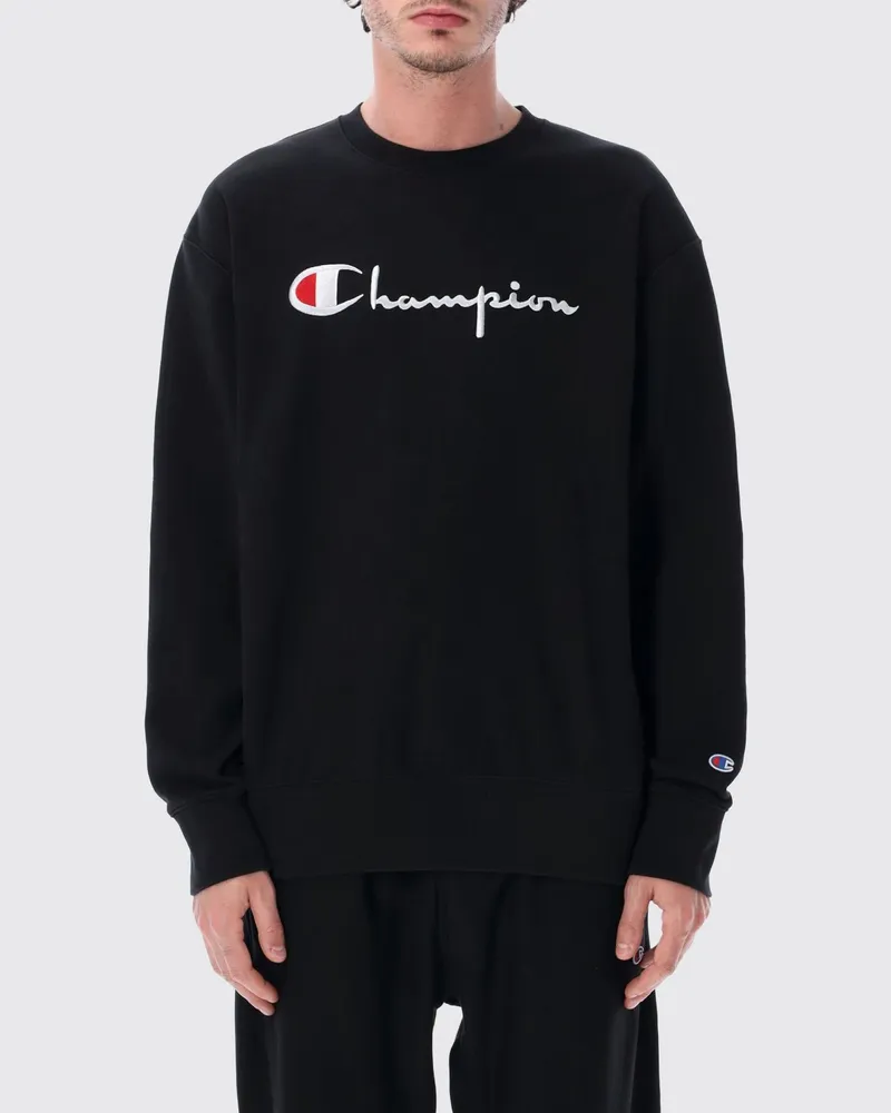 Champion Baumwoll-Sweatshirt mit Rundhalsausschnitt, Kontrastlogo und überschnittenen Schultern Schwarz