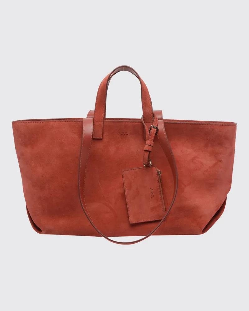 A.P.C. Große Le Drummer Tote-Bag aus Veloursleder mit vier Griffen Rot