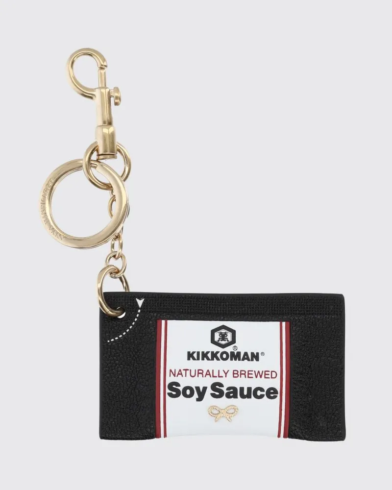 Anya Hindmarch Kikkoman Schlüsselanhänger-Charm aus bedrucktem genarbtem Leder Schwarz