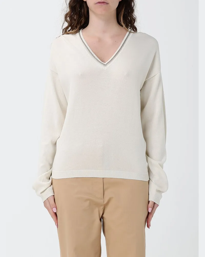 Fabiana Filippi V-Ausschnitt Strickpullover aus Baumwolle Butter