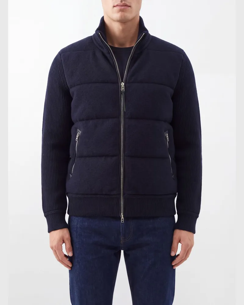 Tom Ford Cardigan aus Schurwolle mit gesteppten und gepolsterten Einsätzen Blau