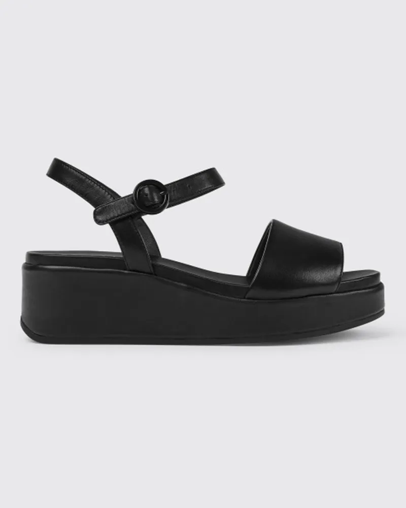 Camper Keilsandale aus Leder Schwarz