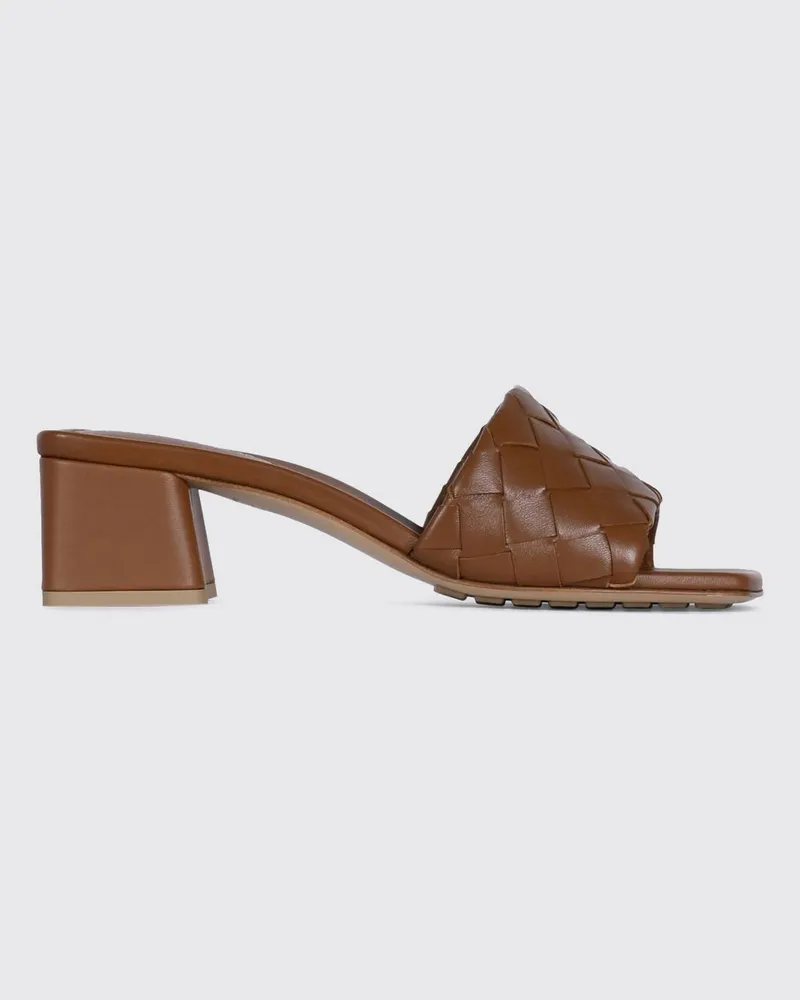 Bottega Veneta Parco Intrecciato-Leder-Mulesandalen mit niedrigem Blockabsatz Braun