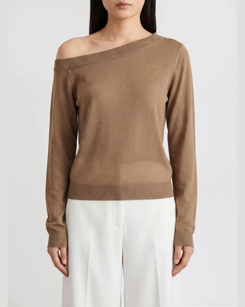 Federica Tosi Asymmetrisches One-Shoulder-Top aus Wollmischung Braun