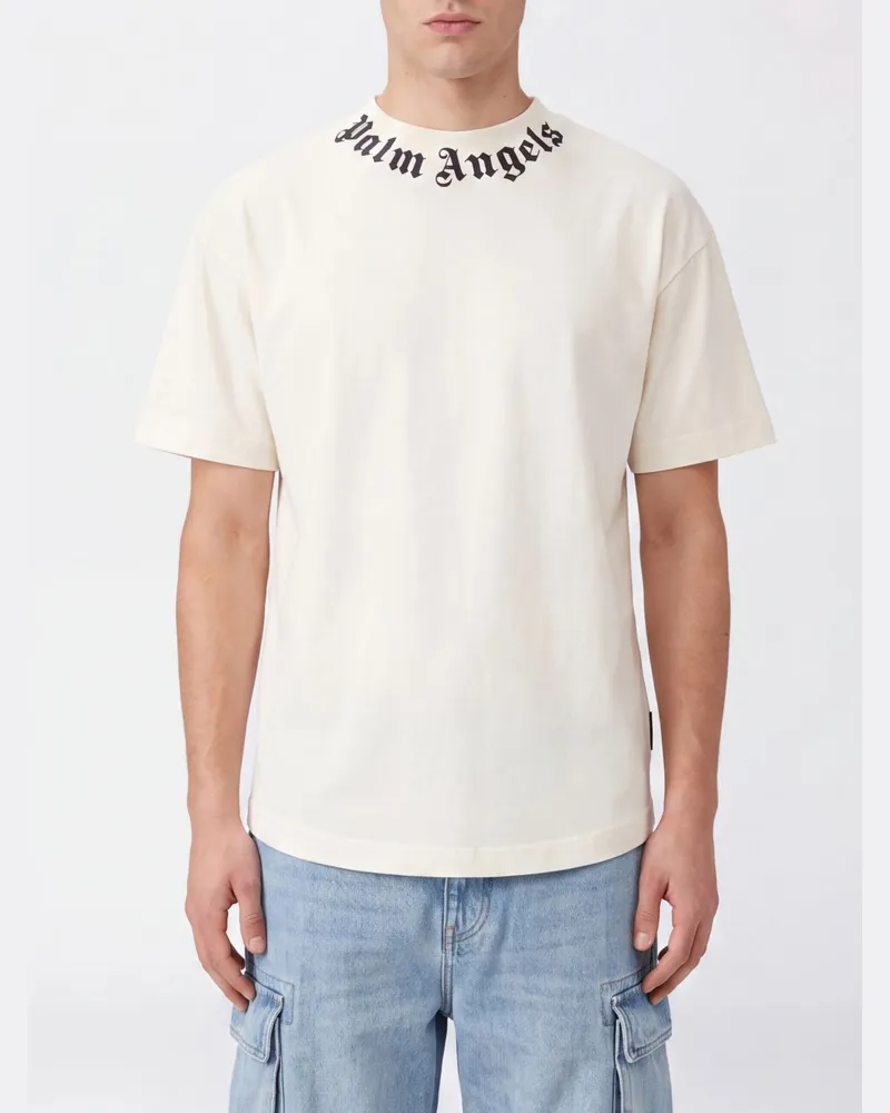 Palm Angels T-Shirt aus Baumwolle mit Rundhalsausschnitt, Logodruck und abgerundetem Saum Weiß