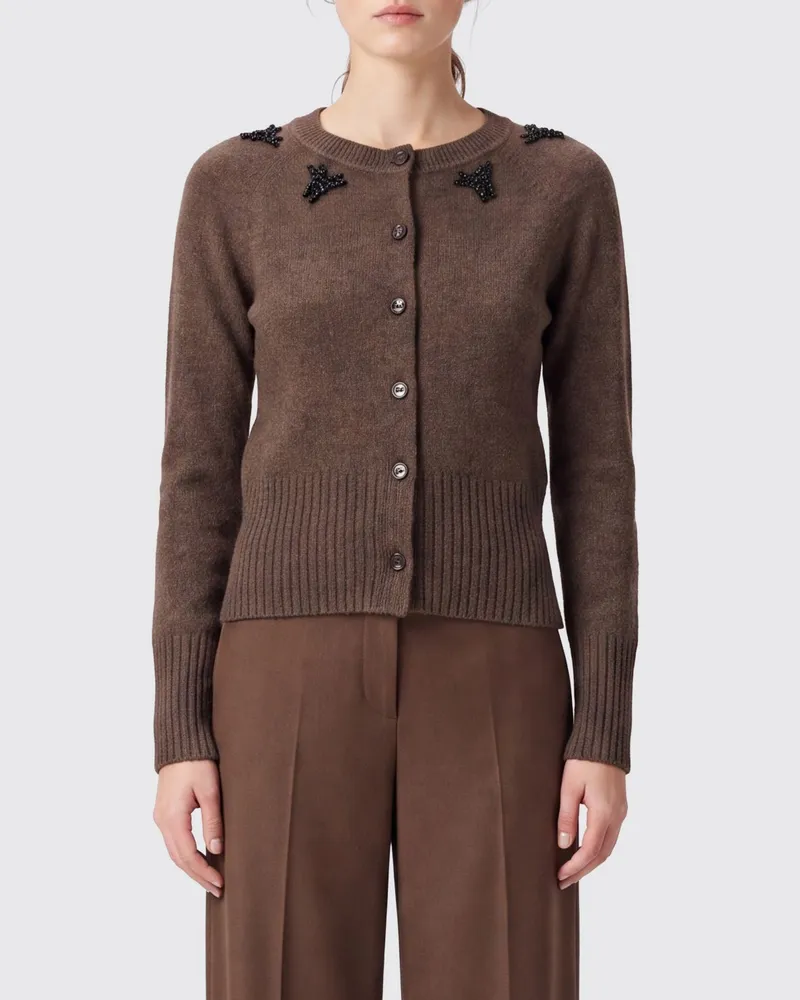 Simone Rocha Rundhals-Cardigan von aus reinem Kaschmir mit bestickten Strasssteinen Beige