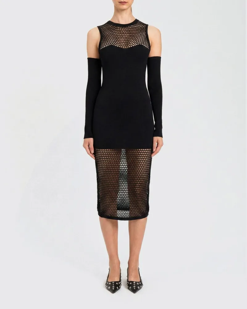 Twin-Set Mesh-Viskosekleid Schwarz