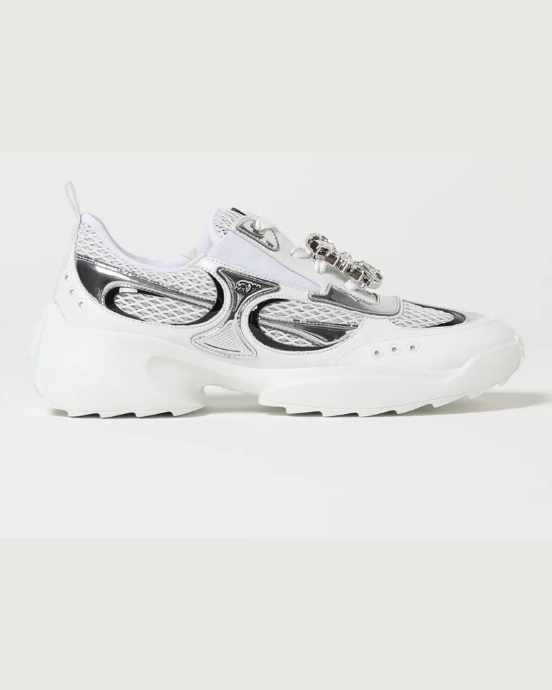 Roger Vivier Sneaker aus Leder und Mesh mit Juwelschnalle Weiß